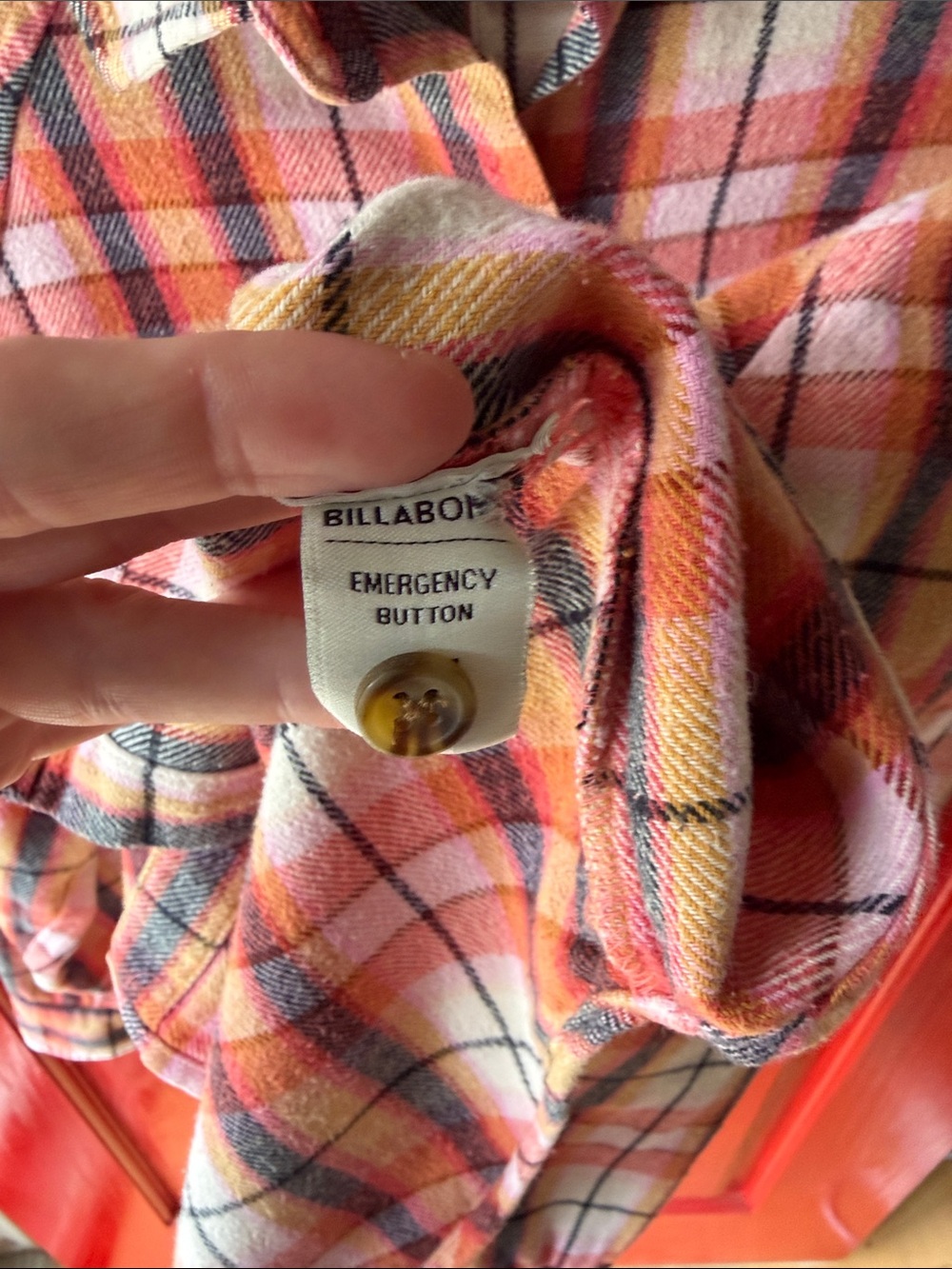 Billabong Pink Yellow Plaid Button-Down Shirt - Picture 5 of 8